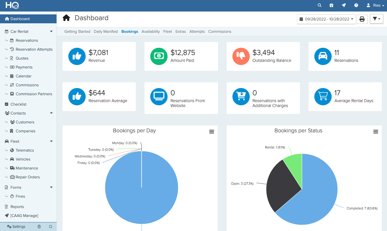 screenshot of HQ Rental Software